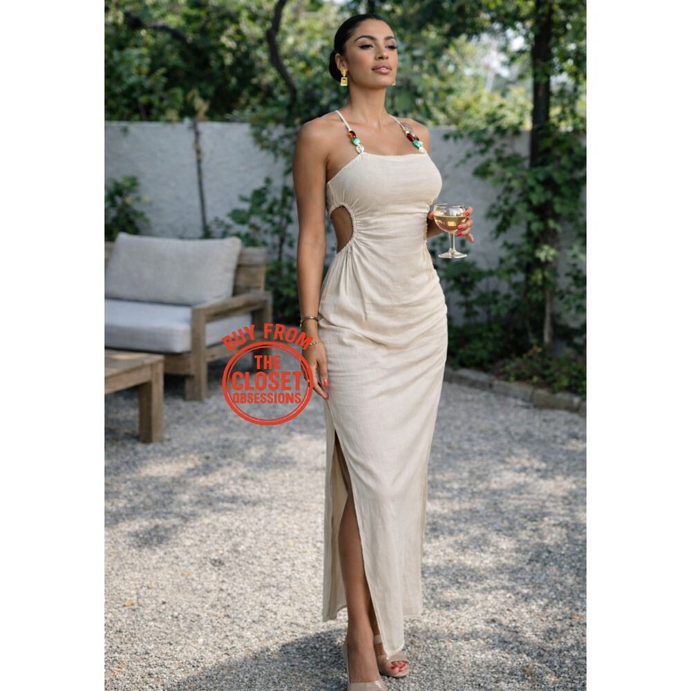 ZARA Linen Blend Cut Out Midi Dress NWT - Picture 5 of 16